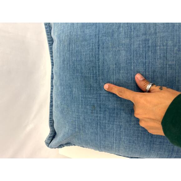 Pottery Barn Blue Denim Decorative Pillow 100% Cotton 20" x 20" Down Feathers - Picture 6 of 11